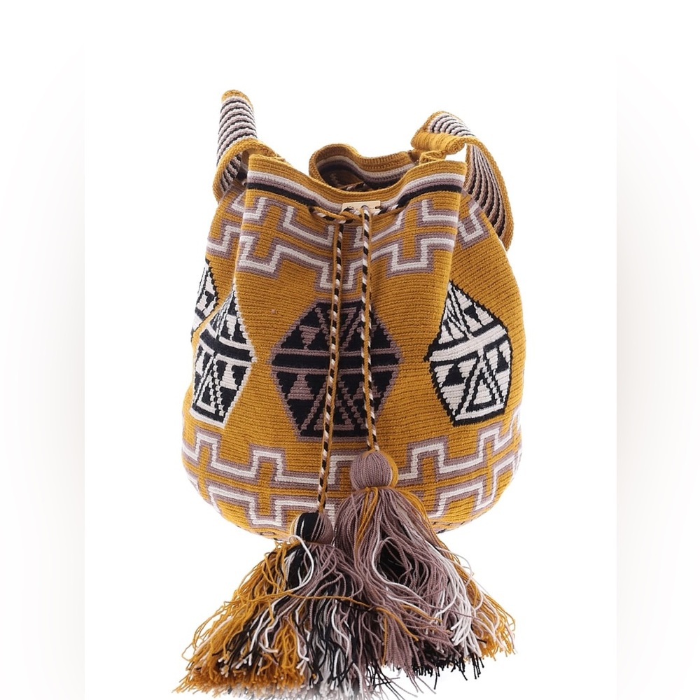 Yellow and Black Geometric Hobo Bag